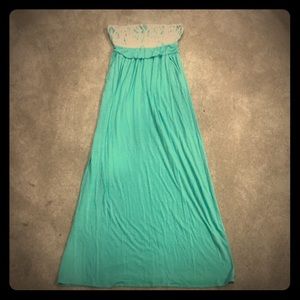 Boutique aqua maxi dress! Strapless with lace top